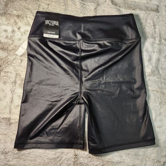 NWT Victoria's Secret Sport Black Shiny Vegan Faux Leather Bike Shorts Size S - Picture 4 of 5